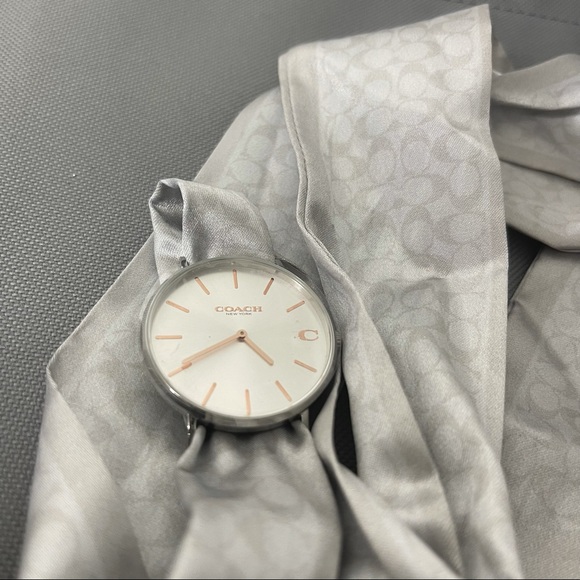 Coach- Perry Quartz Silver Dial Satin Scarf Watch - Picture 5 of 5